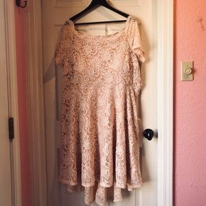 Pink Lacy Plus Size Bridesmaids Dress